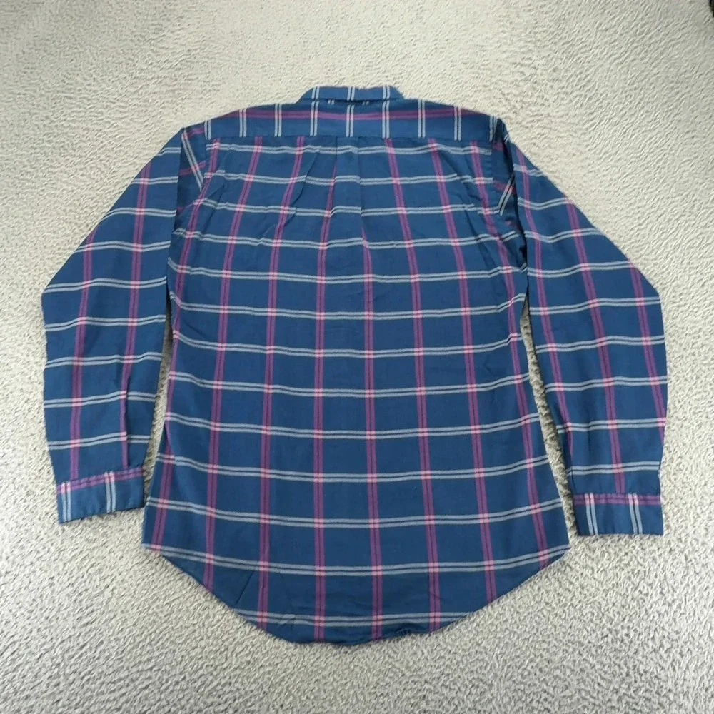 Levis Mens Medium Blue Pink Plaid Long Sleeve Button Down Shirt Cotton Blend